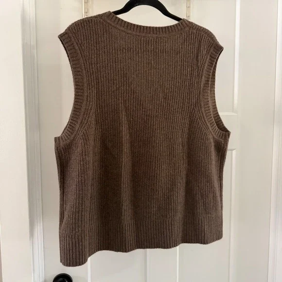 Quince Mongolian Cashmere Fisherman Sweater Vest Brown V-Neck Ribbed XL - Picture 4 of 6
